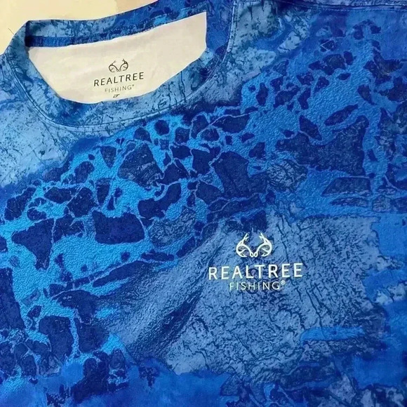REALTREE FISHING Blue Marbled Wave LongSleeve Performance Vented Wicking Men 2XL - Picture 2 of 4